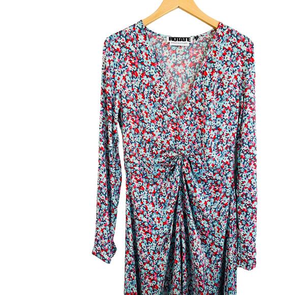 NEW ROTATE Birger Christensen Sierra Ruched Floral Satin Midi Dress Size 10 - Picture 6 of 10